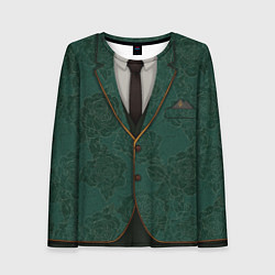 Лонгслив женский Тёмно-зелёный пиджак с розами, цвет: 3D-принт