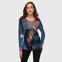 Лонгслив женский Йеннифэр и Геральт и розовые лепестки, цвет: 3D-принт — фото 2