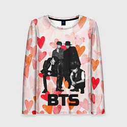 Лонгслив женский BTS на фоне сердечек, цвет: 3D-принт