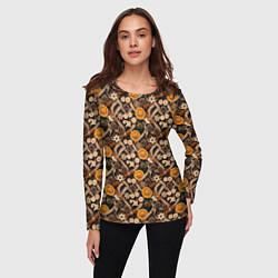 Лонгслив женский Новогодний орнамент с корицей и дольками апельсина, цвет: 3D-принт — фото 2