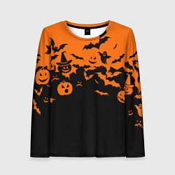 Лонгслив женский Хэллоуин тыквы и призраки, цвет: 3D-принт