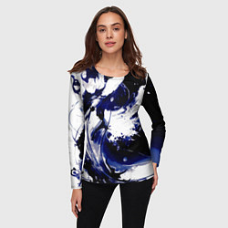 Лонгслив женский Чёрно-фиолетовый абстракция волна, цвет: 3D-принт — фото 2