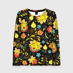 Лонгслив женский Хохлома узор, цвет: 3D-принт