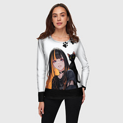 Лонгслив женский Девушка и кот, цвет: 3D-принт — фото 2