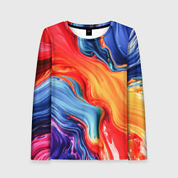 Женский лонгслив Красно-синие масляные краски смешение абстракция