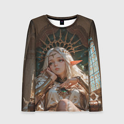 Лонгслив женский Беловолосая королева эльфов на троне, цвет: 3D-принт