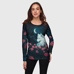 Лонгслив женский Влюбленные волки и розы, цвет: 3D-принт — фото 2
