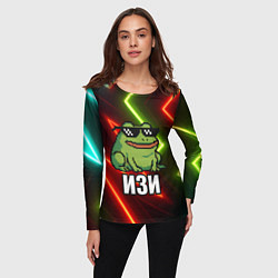 Лонгслив женский Изи - лягушка мем в пиксельных очках, цвет: 3D-принт — фото 2