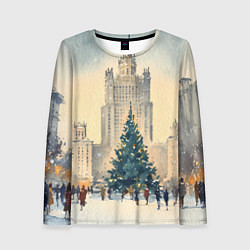 Лонгслив женский Москва новогодняя елка, цвет: 3D-принт