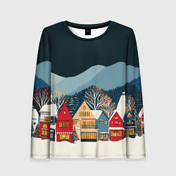 Лонгслив женский Новогодний городок в горах, цвет: 3D-принт