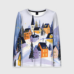 Лонгслив женский Новогодние домики на горе, цвет: 3D-принт