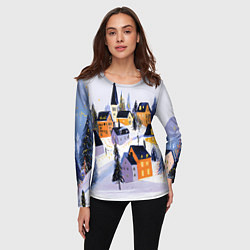 Лонгслив женский Новогодние домики на горе, цвет: 3D-принт — фото 2