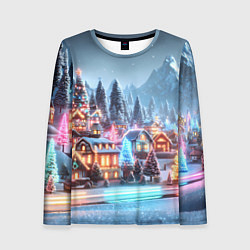 Лонгслив женский Городок в новогодних огоньках, цвет: 3D-принт