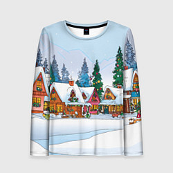 Лонгслив женский Новогодник дворик, цвет: 3D-принт