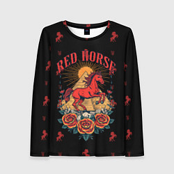 Лонгслив женский Красная лошадь на фоне пирамиды, цвет: 3D-принт