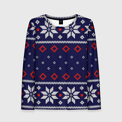Лонгслив женский Вязаный новогодний узор, цвет: 3D-принт