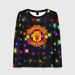 Лонгслив женский Манчестер Юнайтед праздничные огни, цвет: 3D-принт