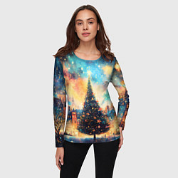 Лонгслив женский Новогодняя елка за городом, цвет: 3D-принт — фото 2