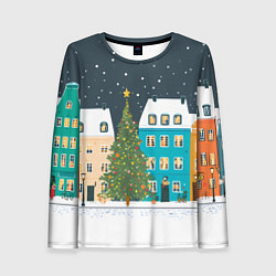 Лонгслив женский Новогодний снежный город, цвет: 3D-принт