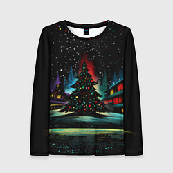 Лонгслив женский Новый год на черном фоне, цвет: 3D-принт