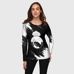 Лонгслив женский Реал Мадрид черно белые краски, цвет: 3D-принт — фото 2