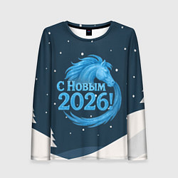 Лонгслив женский С Новым 2026 снежная надпись, цвет: 3D-принт
