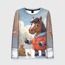 Лонгслив женский Лошадка на зимней прогулке, цвет: 3D-принт