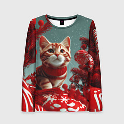 Лонгслив женский Рыжий кот - Новый год, цвет: 3D-принт