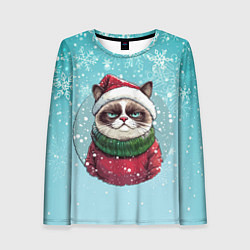 Лонгслив женский Новогодний мурлыка, цвет: 3D-принт