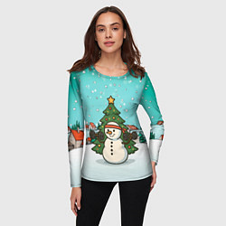 Лонгслив женский Снеговик - Новогодний Зож, цвет: 3D-принт — фото 2