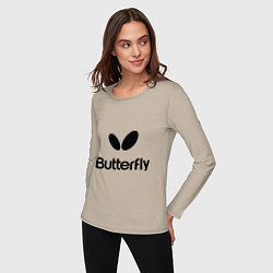 Лонгслив хлопковый женский Butterfly Logo, цвет: миндальный — фото 2