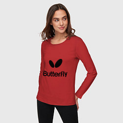 Лонгслив хлопковый женский Butterfly Logo, цвет: красный — фото 2