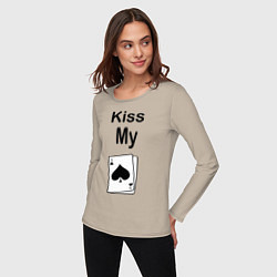 Лонгслив хлопковый женский Kiss my card, цвет: миндальный — фото 2