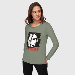 Лонгслив хлопковый женский Nirvana: Kurt Cobain, цвет: авокадо — фото 2