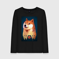 Лонгслив хлопковый женский Wow Doge, цвет: черный