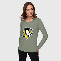 Лонгслив хлопковый женский Pittsburgh Penguins, цвет: авокадо — фото 2