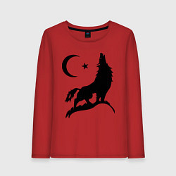 Лонгслив хлопковый женский Кавказский волк, цвет: красный
