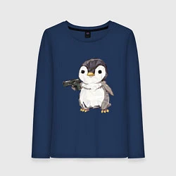 Лонгслив хлопковый женский Пингвин с пистолетом, цвет: тёмно-синий