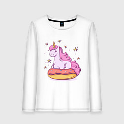 Лонгслив хлопковый женский Единорог на пончике, цвет: белый