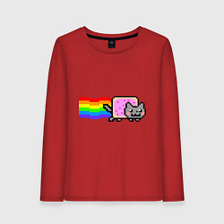 Лонгслив хлопковый женский Nyan Cat, цвет: красный