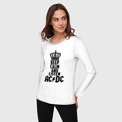 Лонгслив хлопковый женский Keep Calm & Listen AC/DC, цвет: белый — фото 2