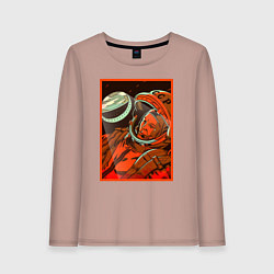 Лонгслив хлопковый женский Гагарин в иллюминаторе, цвет: пыльно-розовый