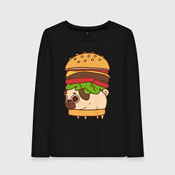 Лонгслив хлопковый женский Мопс-бургер, цвет: черный