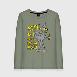 Лонгслив хлопковый женский Bite my shunny metal ass, цвет: авокадо