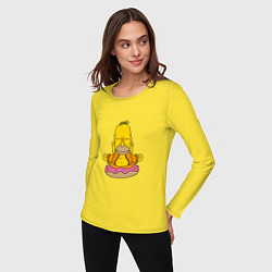 Лонгслив хлопковый женский Гомер на пончике, цвет: желтый — фото 2