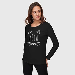 Лонгслив хлопковый женский Meow, цвет: черный — фото 2