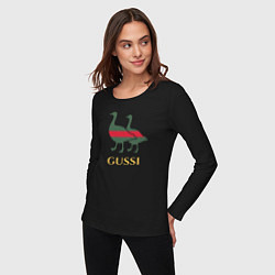 Лонгслив хлопковый женский GUSSI GG, цвет: черный — фото 2