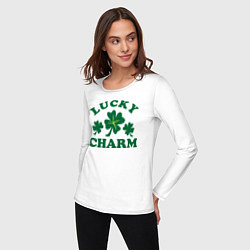 Лонгслив хлопковый женский Lucky charm - клевер, цвет: белый — фото 2