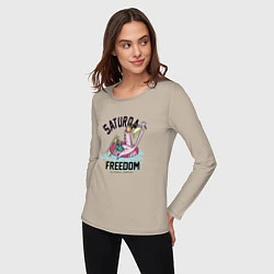 Лонгслив хлопковый женский Saturday Freedom, цвет: миндальный — фото 2