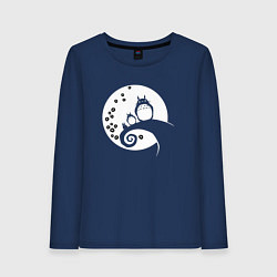 Лонгслив хлопковый женский Тоторо на Луне, цвет: тёмно-синий